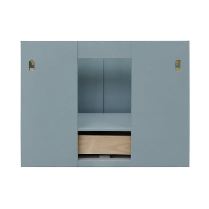 31" Single wall mount vanity in Aqua Blue finish with Black Galaxy top and round sink