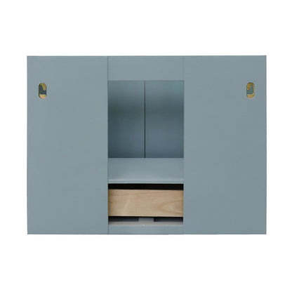 31" Single wall mount vanity in Aqua Blue finish with Black Galaxy top and rectangle sink