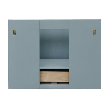 31" Single wall mount vanity in Aqua Blue finish with Gray granite top and round sink