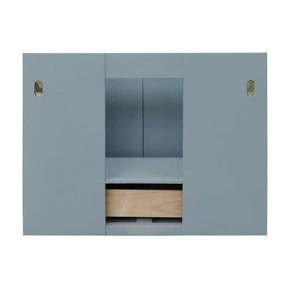 31" Single wall mount vanity in Aqua Blue finish with White engineered stone top and oval sink