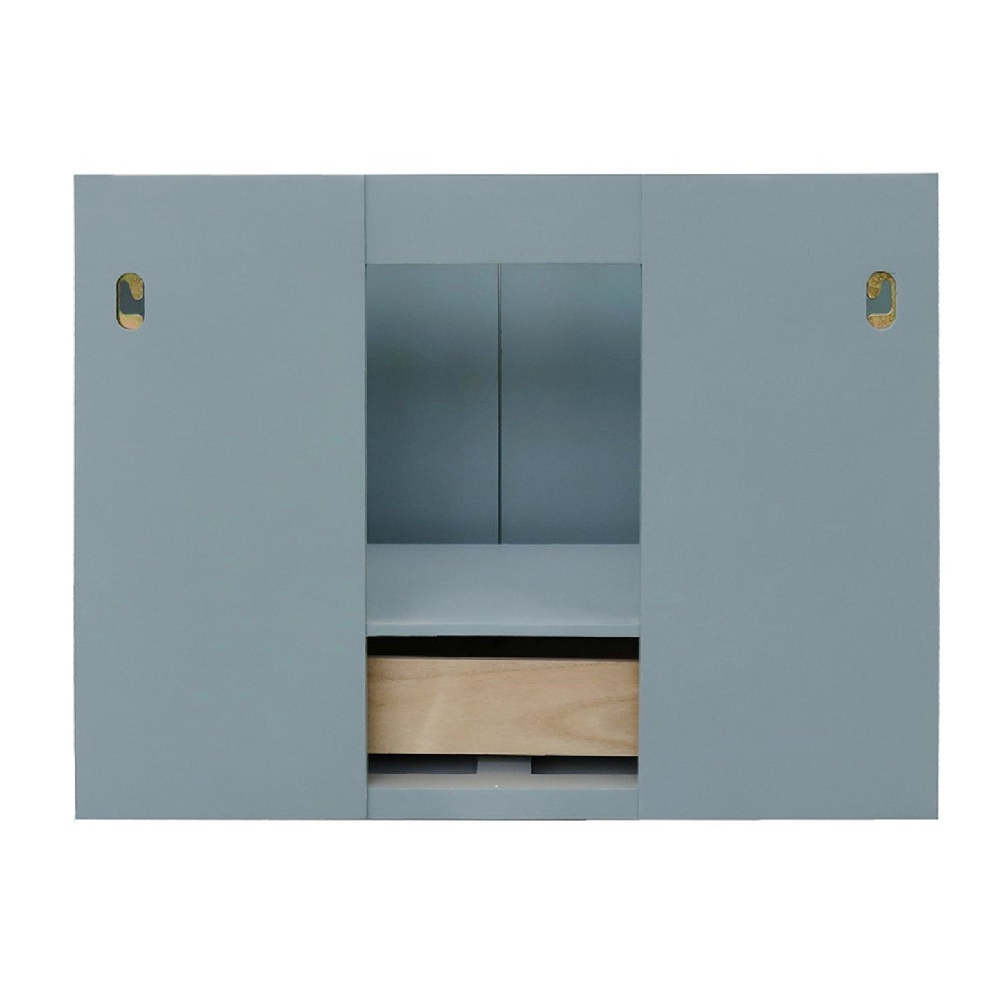 31" Single wall mount vanity in Aqua Blue finish with White engineered stone top and round sink