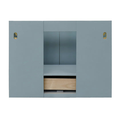 31" Single wall mount vanity in Aqua Blue finish with White engineered stone top and round sink