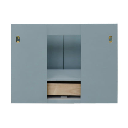 31" Single wall mount vanity in Aqua Blue finish with White engineered stone top and rectangle sink