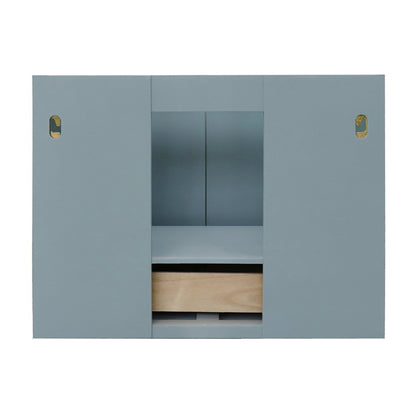 31" Single wall mount vanity in Aqua Blue finish with White Carrara top and round sink