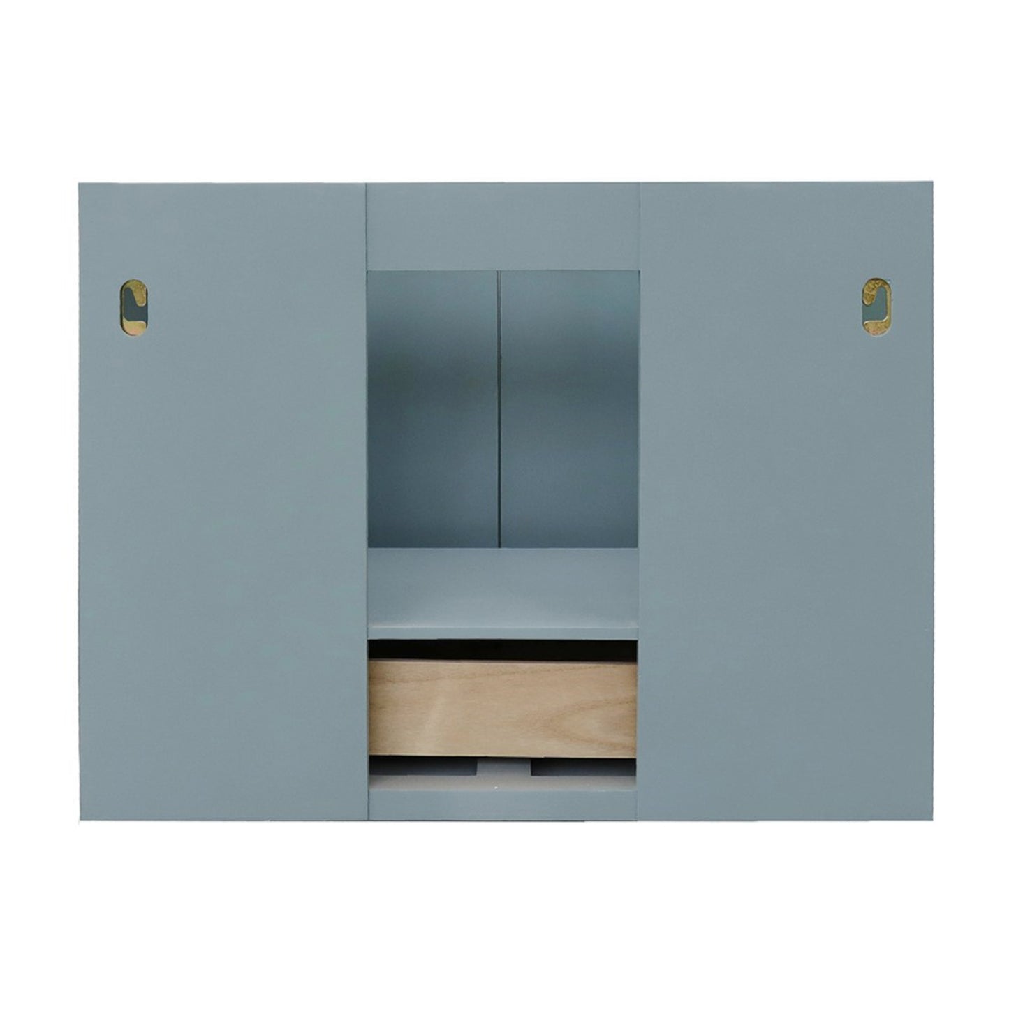 31" Single wall mount vanity in Aqua Blue finish with White Carrara top and round sink