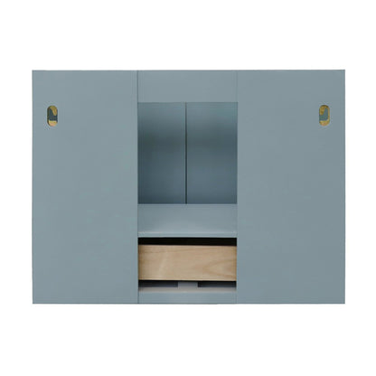 31" Single wall mount vanity in Aqua Blue finish with White Carrara top and rectangle sink