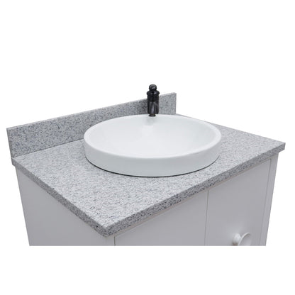 31" Single wall mount vanity in White finish with Gray granite top and round sink