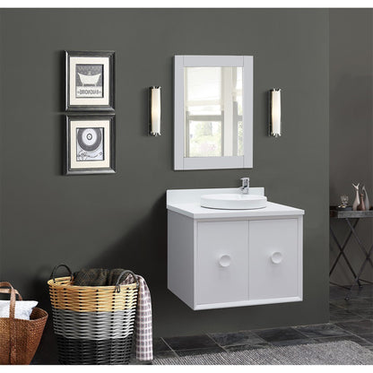 31" Single wall mount vanity in White finish with White engineered stone top and round sink