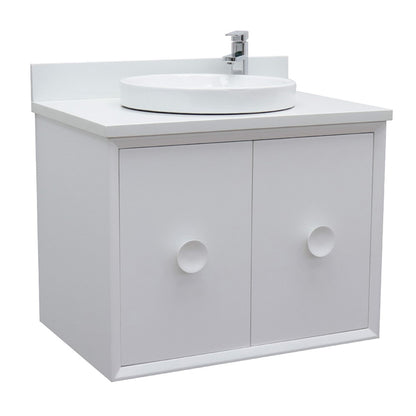 31" Single wall mount vanity in White finish with White engineered stone top and round sink