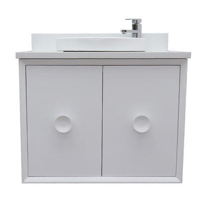 31" Single wall mount vanity in White finish with White engineered stone top and round sink
