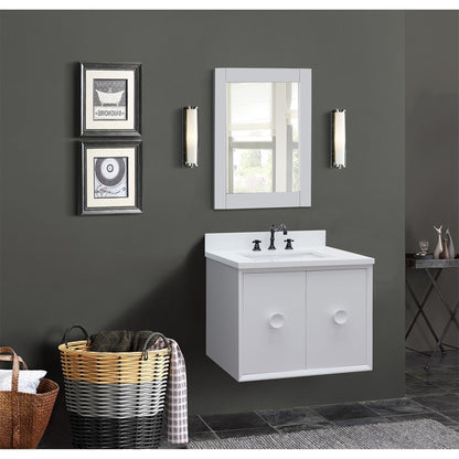31" Single wall mount vanity in White finish with White engineered stone top and rectangle sink