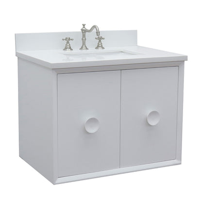 31" Single wall mount vanity in White finish with White engineered stone top and rectangle sink