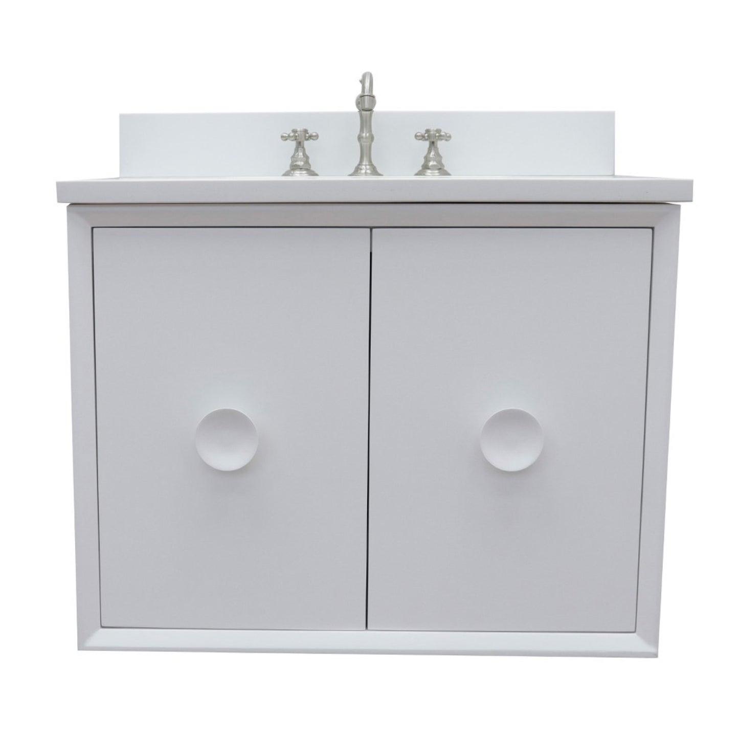 31" Single wall mount vanity in White finish with White engineered stone top and rectangle sink