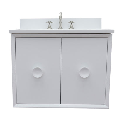 31" Single wall mount vanity in White finish with White engineered stone top and rectangle sink