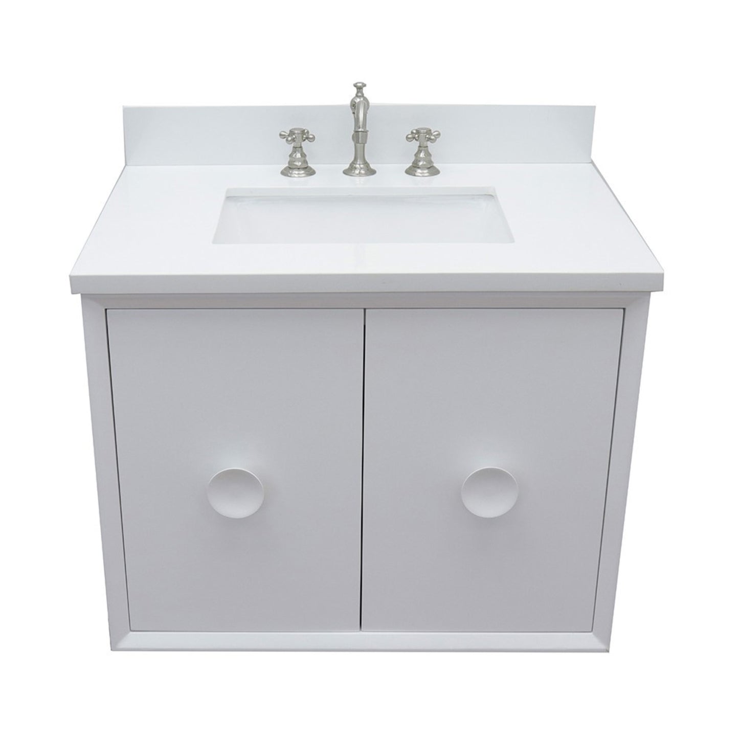 31" Single wall mount vanity in White finish with White engineered stone top and rectangle sink