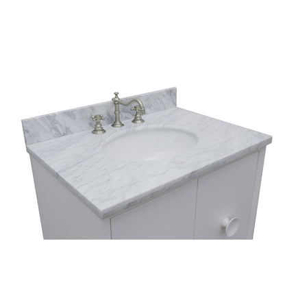 31" Single wall mount vanity in White finish with White Carrara top and oval sink