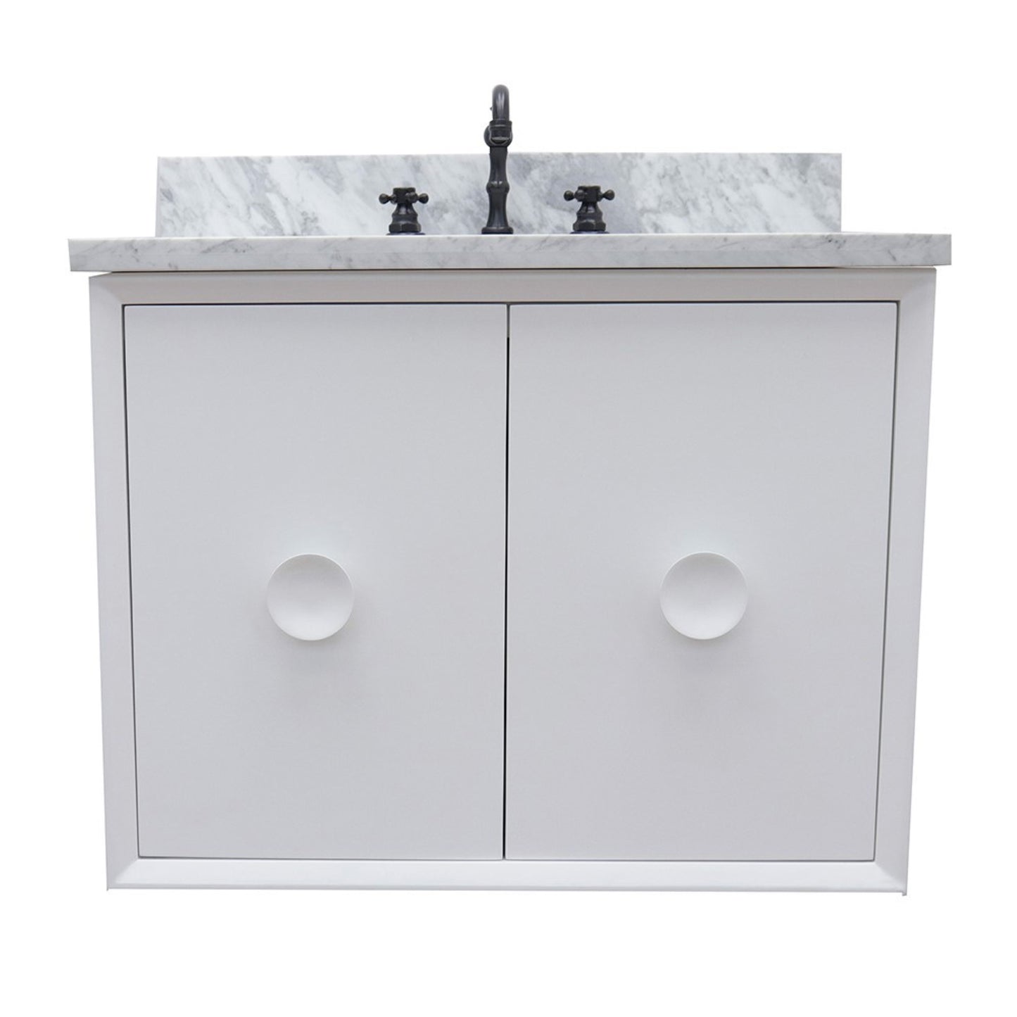 31" Single wall mount vanity in White finish with White Carrara top and rectangle sink