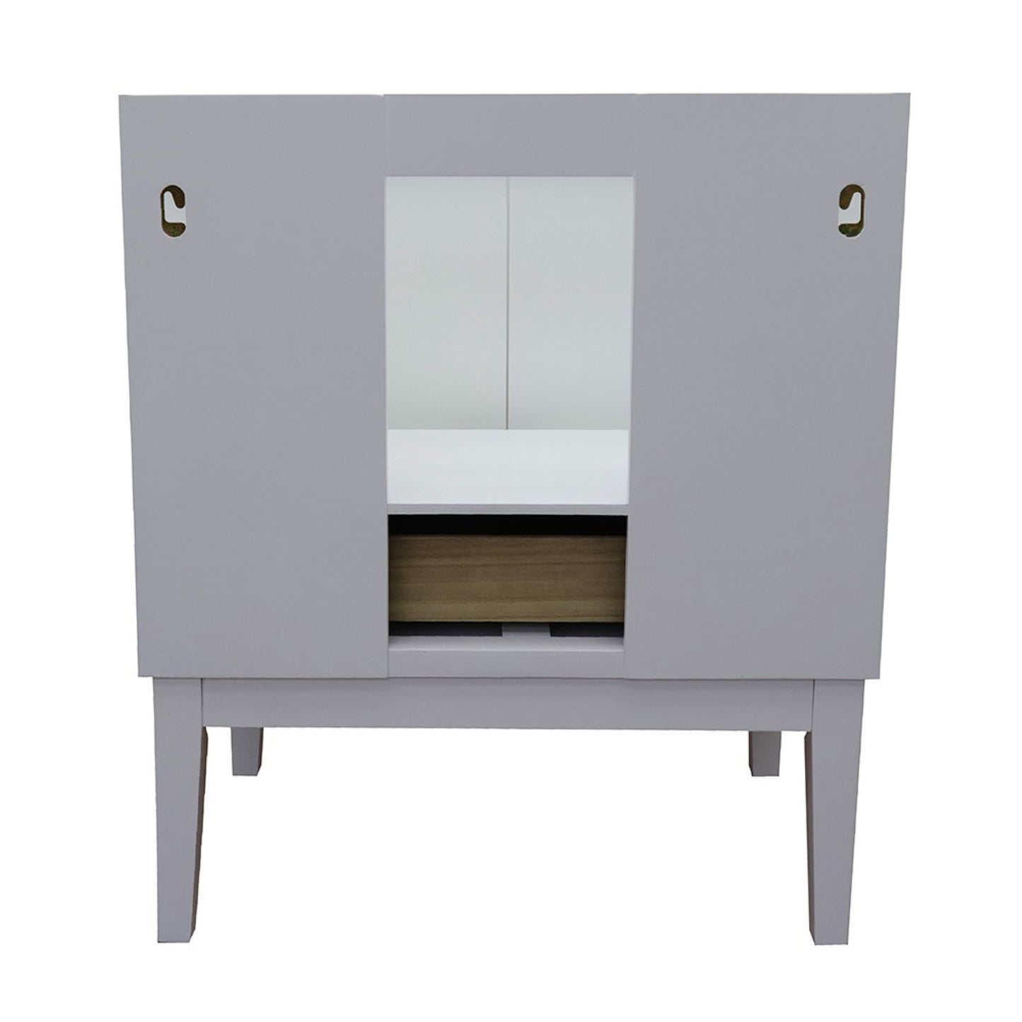 31" Single vanity in White finish with Black Galaxy top and oval sink