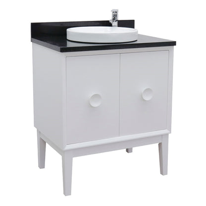 31" Single vanity in White finish with Black Galaxy top and round sink