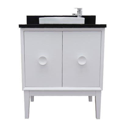31" Single vanity in White finish with Black Galaxy top and round sink