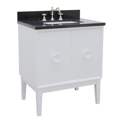 31" Single vanity in White finish with Black Galaxy top and rectangle sink