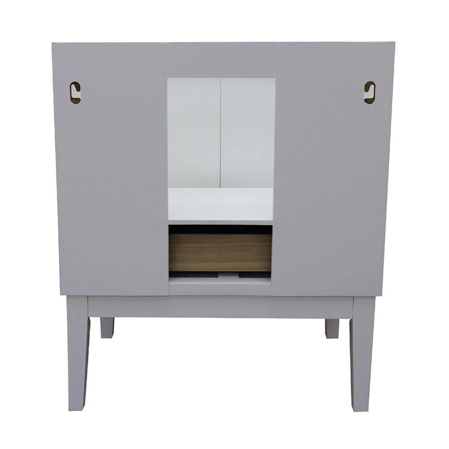 31" Single vanity in White finish with Black Galaxy top and rectangle sink