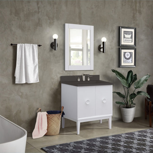 31" Single Vanity in White Finish with Black Concrete Top and Rectangle Sink