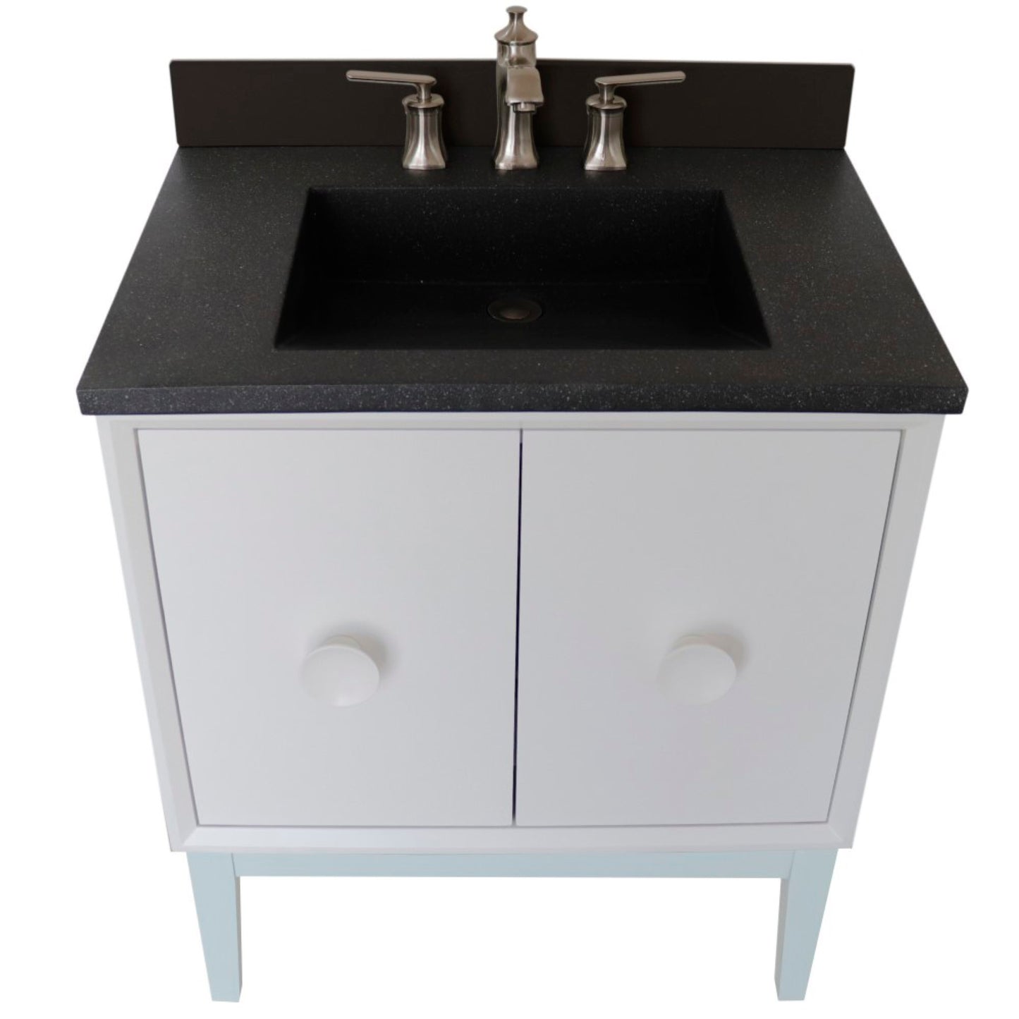 31" Single Vanity in White Finish with Black Concrete Top and Rectangle Sink