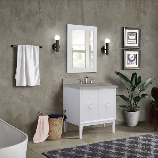 31" Single Vanity in White Finish with Gray Concrete Top and Rectangle Sink