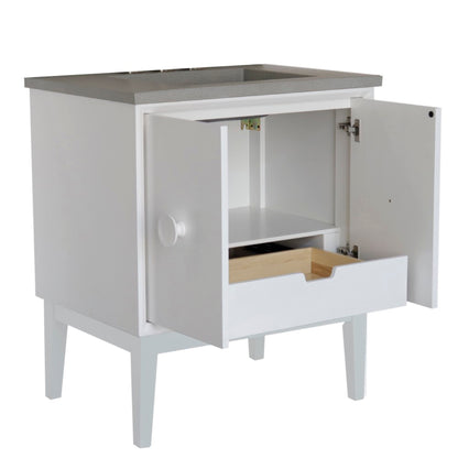 31" Single Vanity in White Finish with Gray Concrete Top and Rectangle Sink