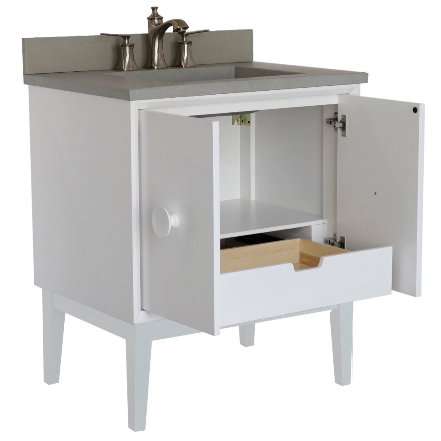 31" Single Vanity in White Finish with Gray Concrete Top and Rectangle Sink