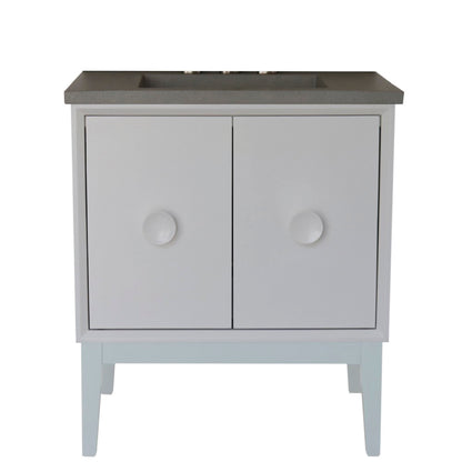 31" Single Vanity in White Finish with Gray Concrete Top and Rectangle Sink