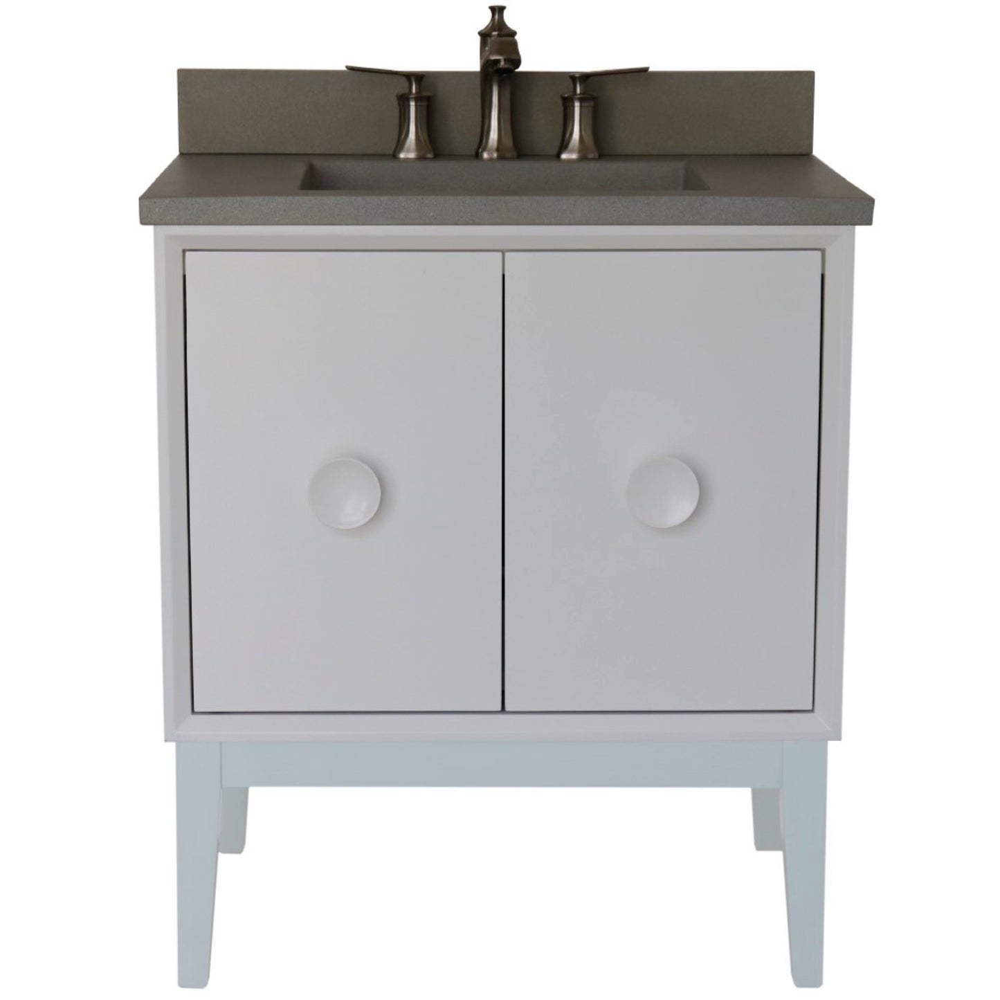 31" Single Vanity in White Finish with Gray Concrete Top and Rectangle Sink