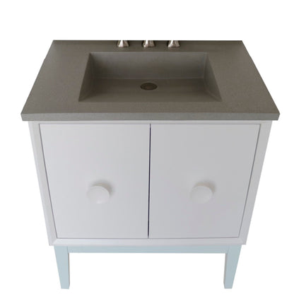 31" Single Vanity in White Finish with Gray Concrete Top and Rectangle Sink