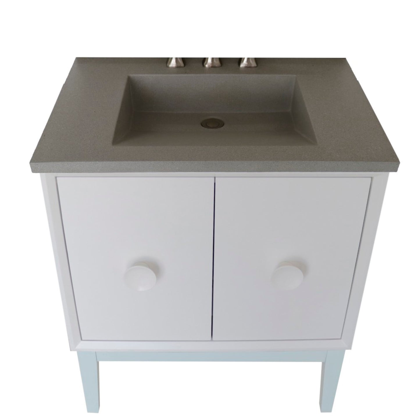 31" Single Vanity in White Finish with Gray Concrete Top and Rectangle Sink
