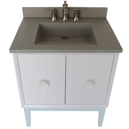 31" Single Vanity in White Finish with Gray Concrete Top and Rectangle Sink