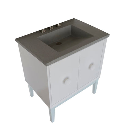 31" Single Vanity in White Finish with Gray Concrete Top and Rectangle Sink
