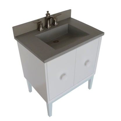 31" Single Vanity in White Finish with Gray Concrete Top and Rectangle Sink