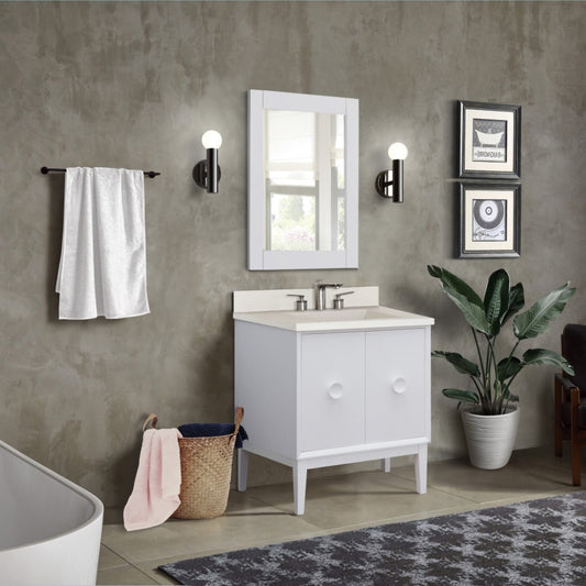 31" Single Vanity in White Finish with White Concrete Top and Rectangle Sink
