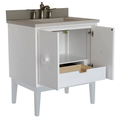 31" Single Vanity in White Finish with White Concrete Top and Rectangle Sink