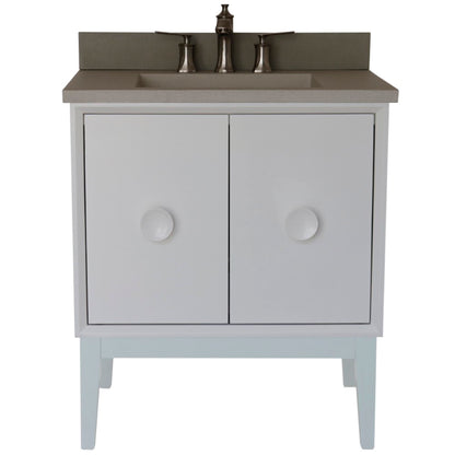 31" Single Vanity in White Finish with White Concrete Top and Rectangle Sink