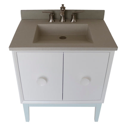 31" Single Vanity in White Finish with White Concrete Top and Rectangle Sink