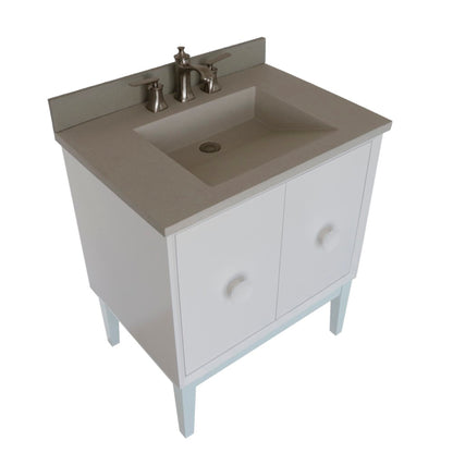 31" Single Vanity in White Finish with White Concrete Top and Rectangle Sink