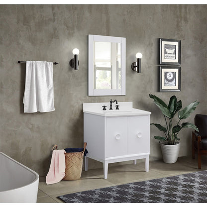 31" Single vanity in White finish with White engineered stone top and oval sink