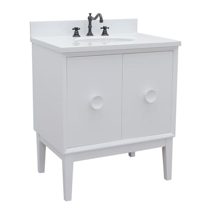 31" Single vanity in White finish with White engineered stone top and oval sink