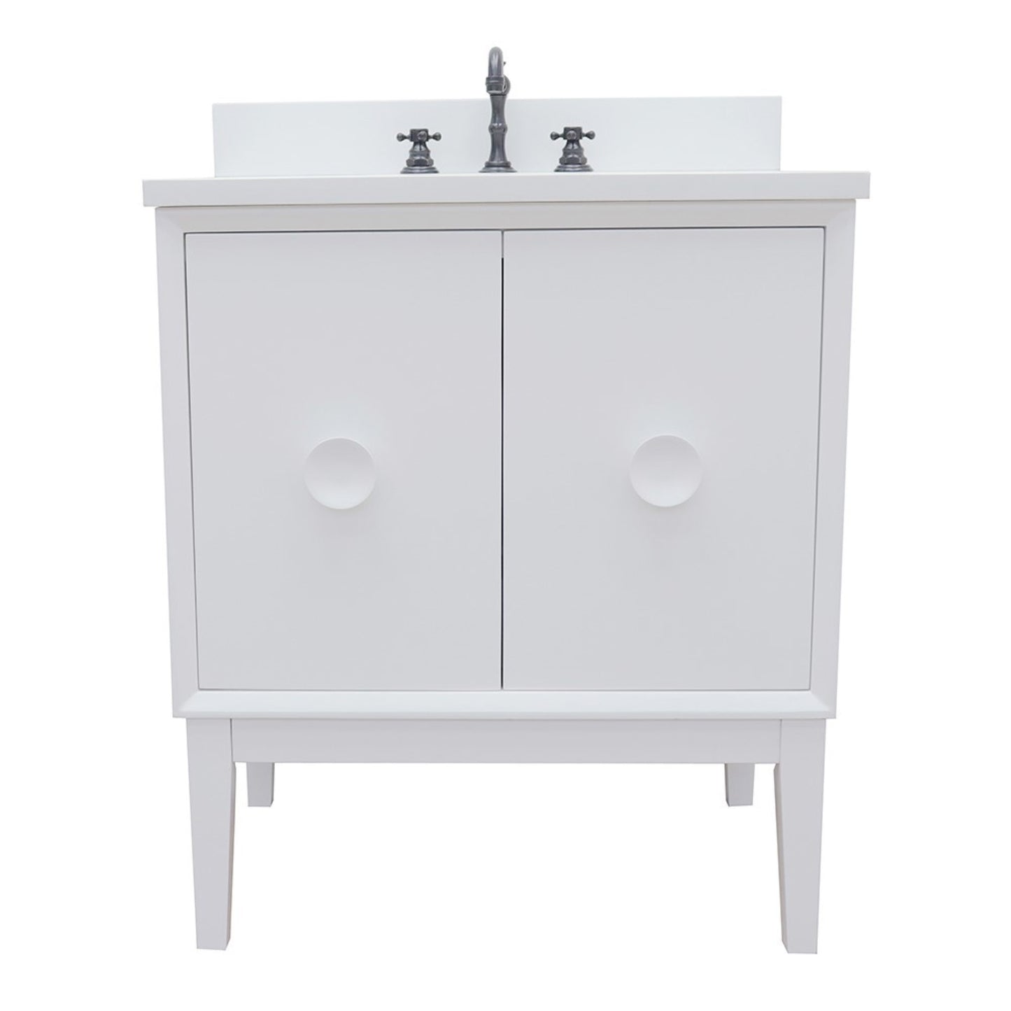 31" Single vanity in White finish with White engineered stone top and oval sink