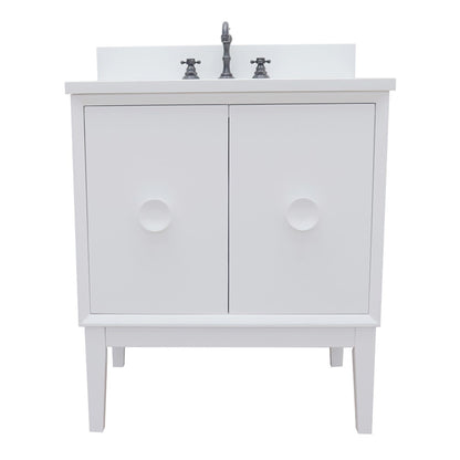 31" Single vanity in White finish with White engineered stone top and oval sink
