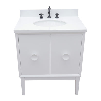 31" Single vanity in White finish with White engineered stone top and oval sink