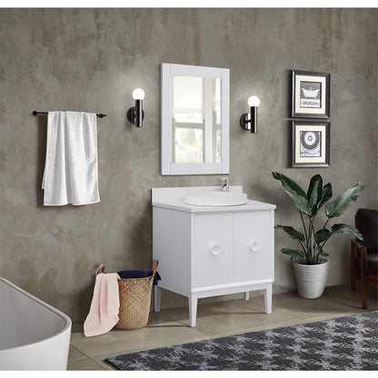 31" Single vanity in White finish with White engineered stone top and round sink