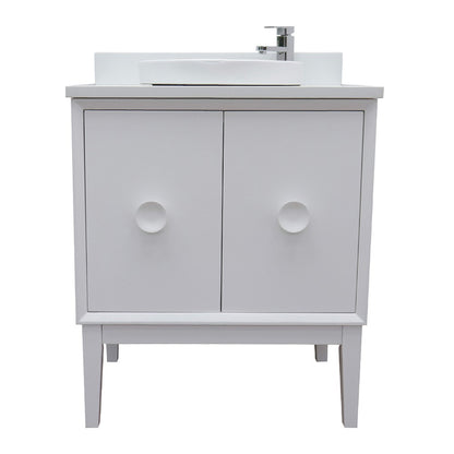 31" Single vanity in White finish with White engineered stone top and round sink